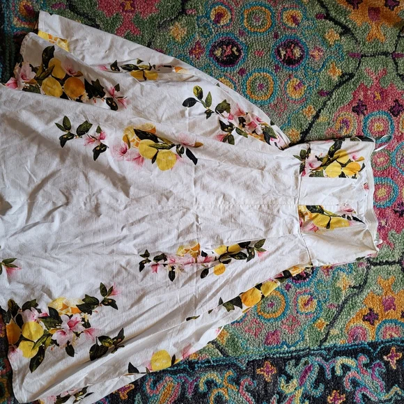 Eva Mendes New York & Company Lemon Floral Strapless Dress Midi Medium - Picture 5 of 7